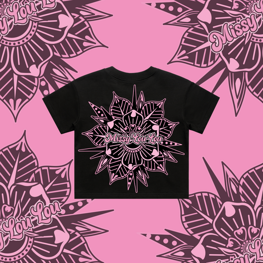 Rosy Posy-  Crop Tees,Black, Lilac,Pink