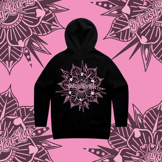 Rosy Posy - Zipper Hoodie, Black